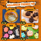 Halloween Silicone Molds Set 19 Shapes Large Baking Molds Pack of 4 Including Pumpkin Skull Ghost Bat Hat Spider Web House Molds, 3D Spooky Homemade Soap Candle Ice Pan Muffin Cupcake Moulds Oven Safe