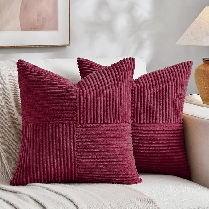 Fancy Homi 2 Packs Burgundy Euro Decorative Throw Pillow Covers 26x26 Inch by Fancy+Homi