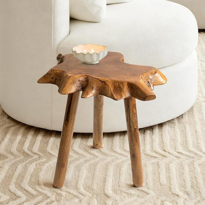 Natural Teak Wood Live Edge Side Table - Image 2