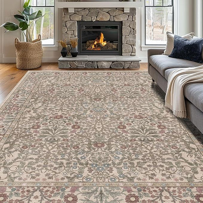 Vintage Moss Living Room Rug, 9x12 Washable Area Rugs - Image 4