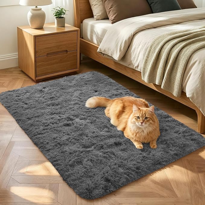 2x3 Dark Grey Fluffy Soft Area Rug Non-Slip by ModernHomeDecor