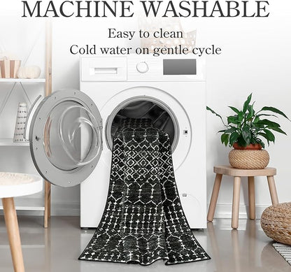 Lahome Moroccan Black Long Runner Washable Hallway Rug, Ultra-Thin Non Slip - Image 3