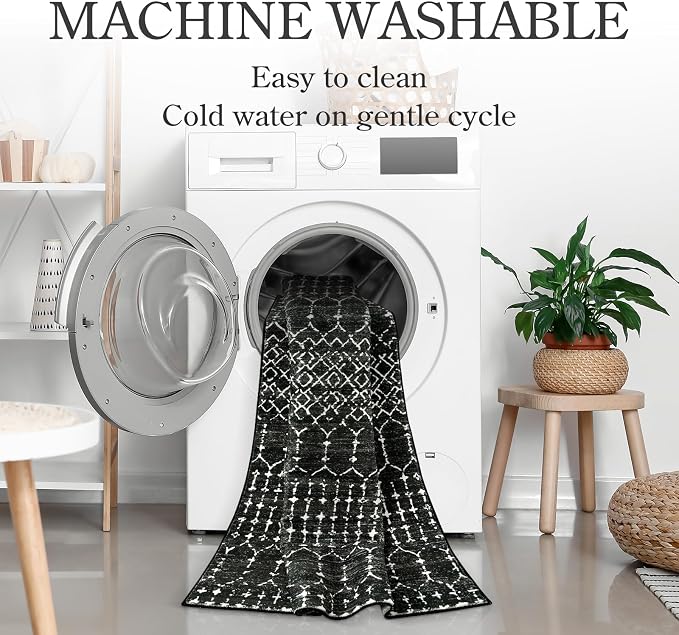 Lahome Moroccan Black Rug for Bedroom Washable Area Rugs 4x6 Non-Slip - Image 4