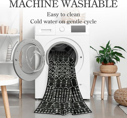 Lahome Moroccan Black Rug for Bedroom Washable Area Rugs 4x6 Non-Slip - Image 4