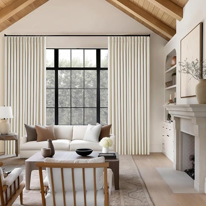 Cream Beige Pleated 100% Blackout Linen Curtains 108 Inches Long Set of 2 | - Image 7