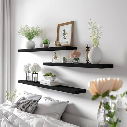 YYWUOJJ Wood Floating Shelves for Wall Decor, Rustic Wall Shelves for Bedroom - Image 4