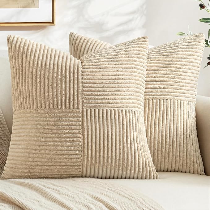 MIULEE Natural Beige Decorative Euro Sham Pillow Covers 24x24 Inch 2 Pack | by MIULEE