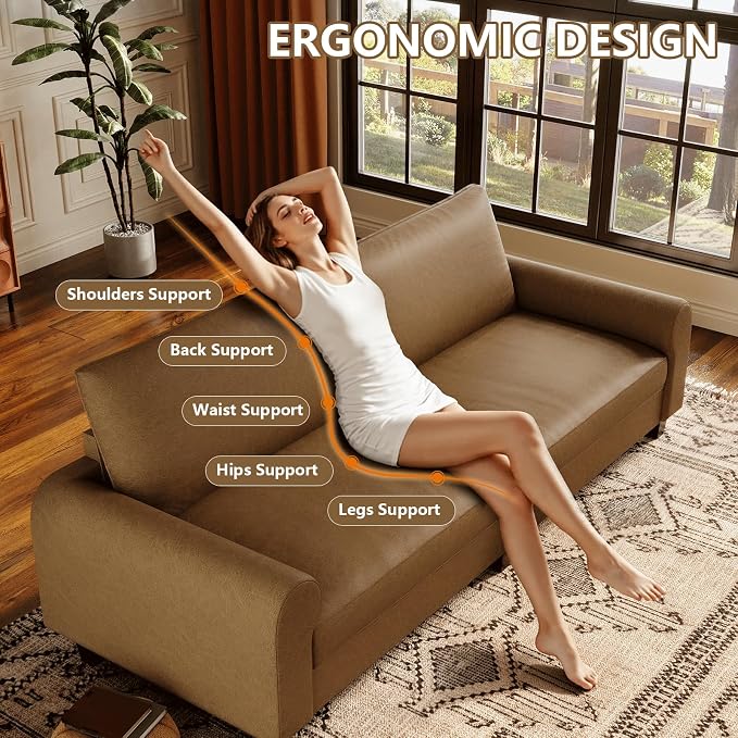 EASE MOOSE 88.5" Large Seat Faux Leather Loveseat Sofa, Waterproof and - Image 6
