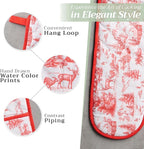 Maison d' Hermine Double Oven Mitts 100% Cotton 7"x35" Double Oven Mitt Heat Resistant BBQ Cooking Gloves with Loop, Baking, Grilling, Home, Kitchen, Handling Hot Pans (Winter Jouy)