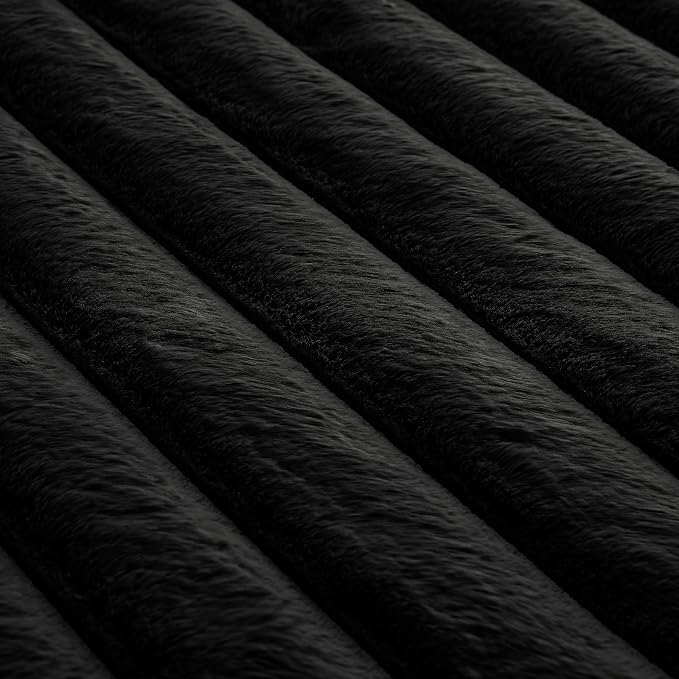 Black Rabbit Striped Plush Rug 4'x6', Fluffy Faux Fur Shaggy Area Rug - Image 6