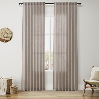 Stone Beige Linen Curtains 84 Inches Long by Nanspring