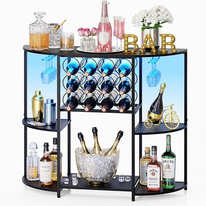 JKsmart Wine Bar Cabinet with LED Lights, Mini Wine Bar Cart with Storage and by JKsmart