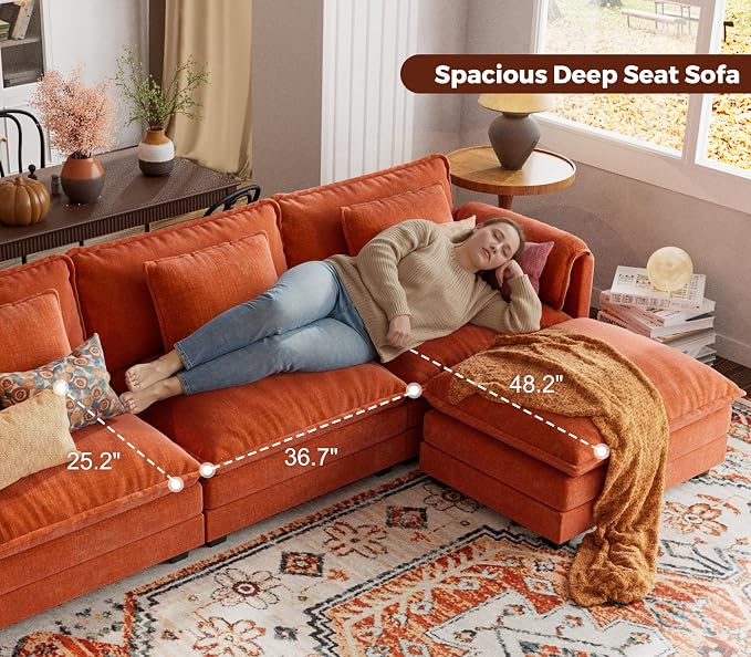 ELUCHANG 150" U Shaped Modular Sectional Cloud Couch - Image 6