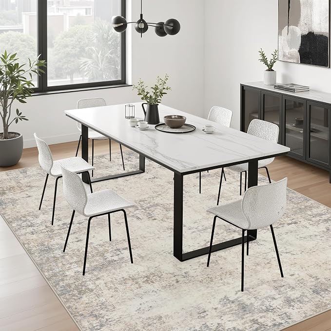 6x9 Area Rug Living Room: Modern Washable Soft Carpet Brown Beige | - Image 3