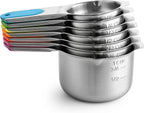 Spring Chef Magnetic Stainless Steel Measuring Cups (Patent Pending), Kitchen Tools with Easy to Read Markings for Measuring Dry or Liquid Ingredients, Set of 7, Neon