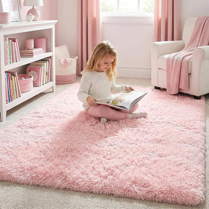 Amdrebio Pink Fuzzy Furry Kids Rug 5x8 - Image 4