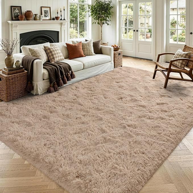 9x12 Extra Large Beige Fluffy Area Rug Non-Slip by ModernHomeDecor