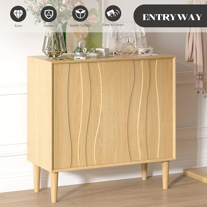 Easyego 63″ Mid Century Modern Sideboard Buffet Cabinet, Natural Wood Accent - Image 5