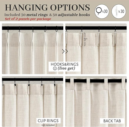 Extra Wide Semi Sheer Linen Curtains 96 Inch Long 2 Panels Set - Image 5