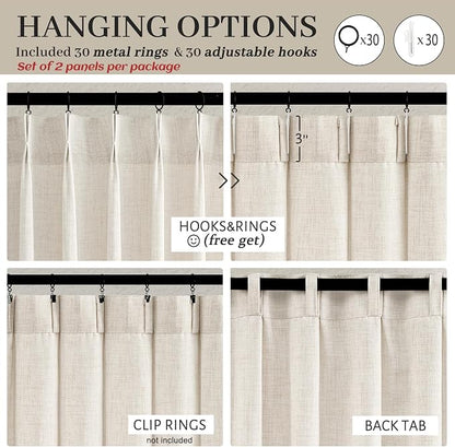 100 Inch Extra Wide Curtains 90 Inch Long Cream Sheer Linen Drapes - Image 4