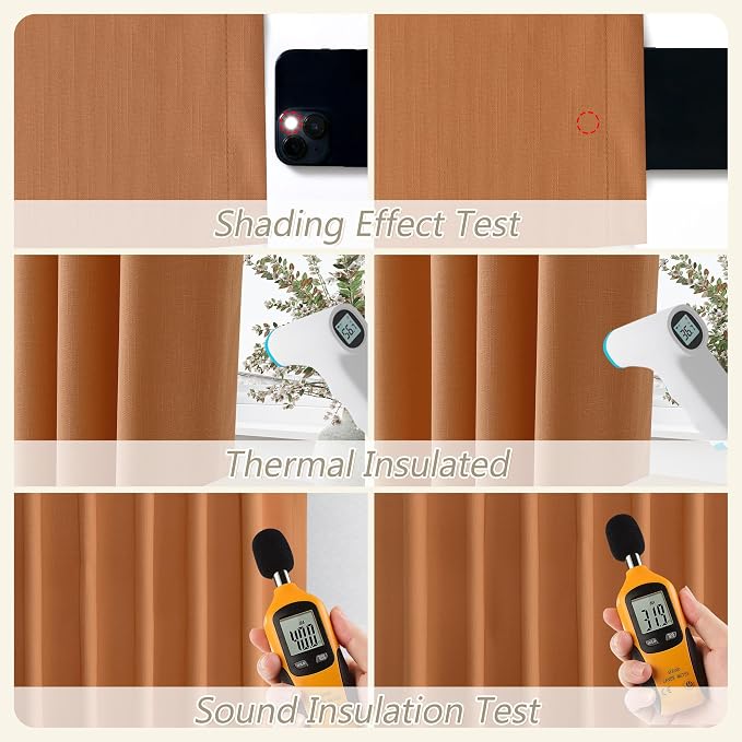 Orange 100% Blackout Linen Curtains 102 Inch Length 2 Panels Set - Image 6