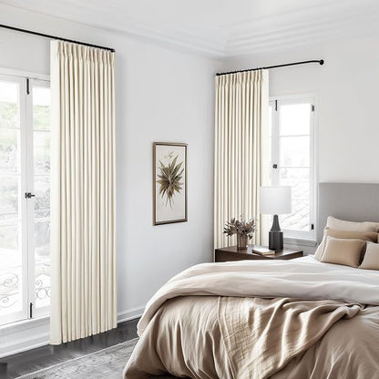 Cream Beige Pleated 100% Blackout Linen Curtains 108 Inches Long Set of 2 | - Image 9