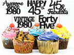 Gyufise 30 Pack Black Glitter 45th Birthday Cupcake Toppers Vintage 1980 Awesome Since 1980 45 Fabulous Cupcake Picks 45th Birthday Wedding Anniversary Party Cake Decorations Supplies