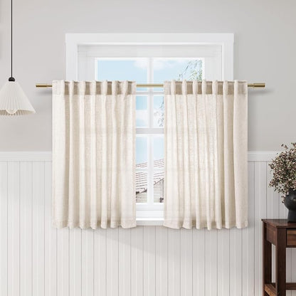 Short Beige Linen Curtains for Kitchen Bathroom 40 Inches Long 2 Panels Set by Nanspring