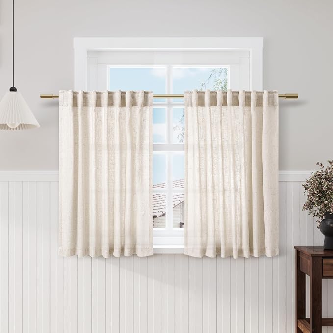 Beige Kitchen Cafe Curtains 45 Inch Length 2 Panel Set Back Tab Pocket Semi by Nanspring