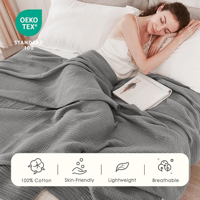 EMME Cotton Blanket Twin XL for Bed Soft Muslin Blankets 66"x90" Lightweight - Image 2