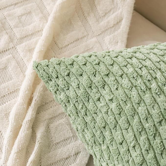 Set of 4 Sage Forest Green Decorative Throw Pillow Covers 20x20 Inch Corduroy - Image 6