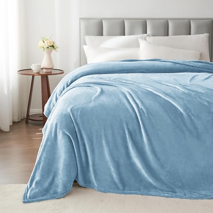 BEDELITE Fleece Blanket Soft Plush King Bed Blanket Washed Blue 108"x90" | - Image 5
