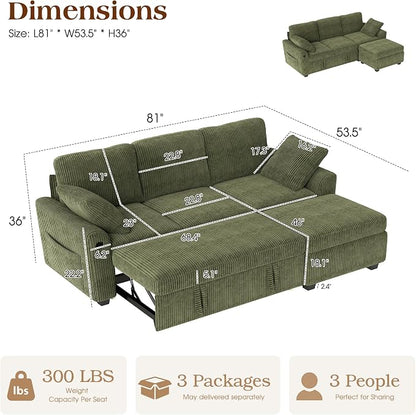 Ihanherry 81-inch Corduroy Modular Sectional Sofa Bed - Image 2