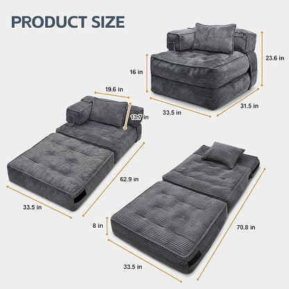 Folding Sofa Bed Chair with Armrests, Convertible Futon Couch Sleeper Chair - Image 2