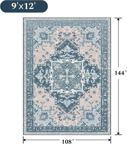 Rugflix 9x12 Area Rugs for Living Room, Washable Light Blue Large Rug | Machine - Image 2