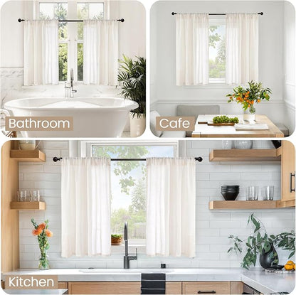 BGment Linen Cafe Curtains, 30 Inch Long Drapes - Image 2