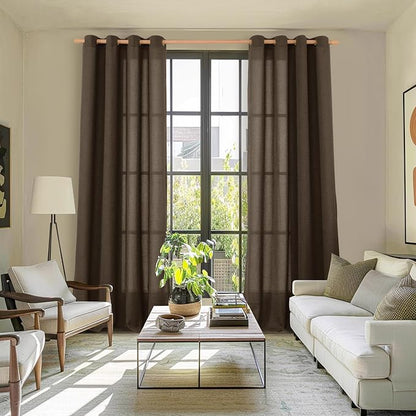 YoungsTex Brown Linen Curtains 108 Inches Long 2 Panels - Image 2