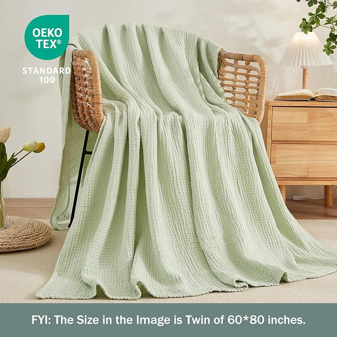 EMME Muslin Blankets for Adults Throw Blanket for Couch Breathable Gauze Soft - Image 2