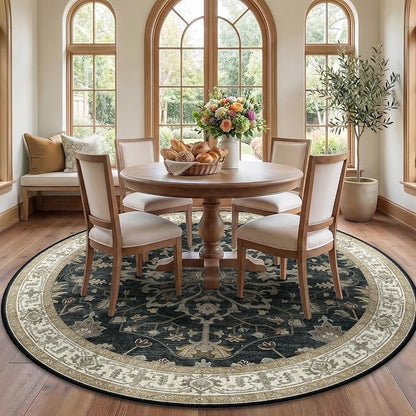 RELEANY Washable Area Rug, Round 7ft, Water Repellent, Pet Friendly, Vintage by RELEANY