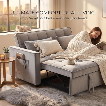 3-in-1 Loveseat Sleeper Sofa, Modern 55.5" Pull Out Couch, Velvet Upholstered - Image 4