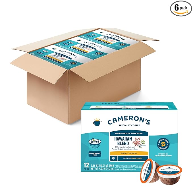 Cameron's Coffee Single Serve Pods, 10% Hawaiian Coffee Blend, 12 Count (Pack of 6)