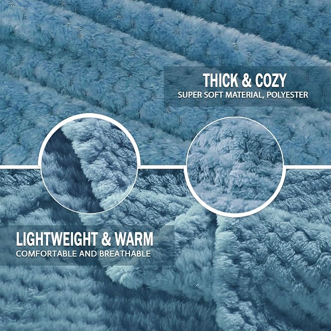 Exclusivo Mezcla Soft Waffle Fleece Bed Blanket Twin Size, Slate Blue | - Image 7