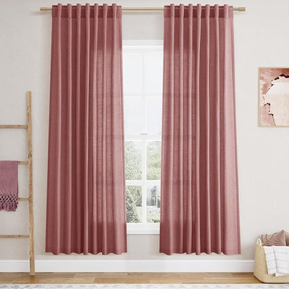 Canyon Rose Linen Curtains 72 Inch Length by Nanspring