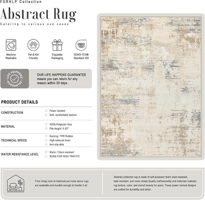 2.6x8 Washable Runner Rug：Modern Abstract Soft Carpet Beige Brown | - Image 3