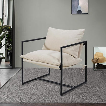 Kromax Sling Accent Chair, Cozy Living Room Chairs, Square Metal Frame by KROMAX