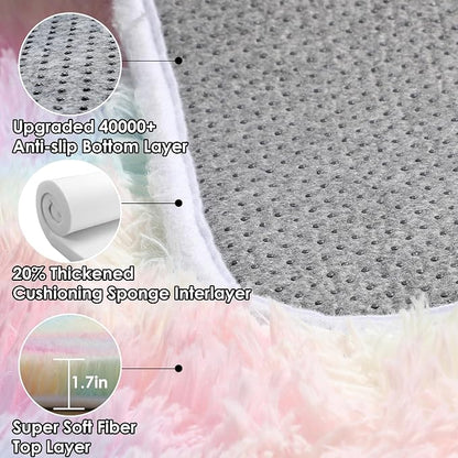 Rainbow Area Rugs for Girls Bedroom, 4x6 Fluffy Bedside Colorful Rug, Cute Soft - Image 4