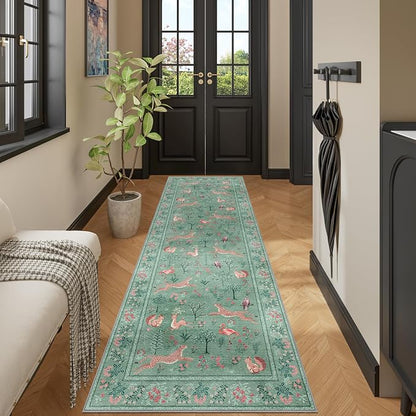 DUKINO 2x6 Runner Rug, Washable Animal Kitchen Rugs Non Slip, Teal | Soft - Image 8