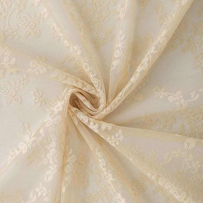 YJ YANJUN Vintage Lace Curtains 24 inch Length 2 Panles Short Sheer Cafe - Image 4