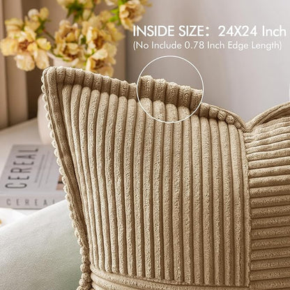 MIULEE Khaki Corduroy Decorative Euro Sham Pillow Covers 24x24 Inch - Image 2