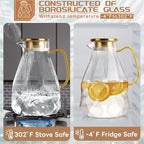 Yirilan 2.8 Liter Glass Pitcher with Lid, Transparent, Thermal Shock Resistant, Microwave Safe, Natural, 2.8L, Round, 6x12 Inches
